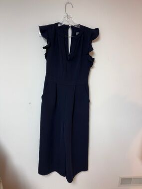 Vince Camuto Navy Ruffle-Sleeve Jumpsuit